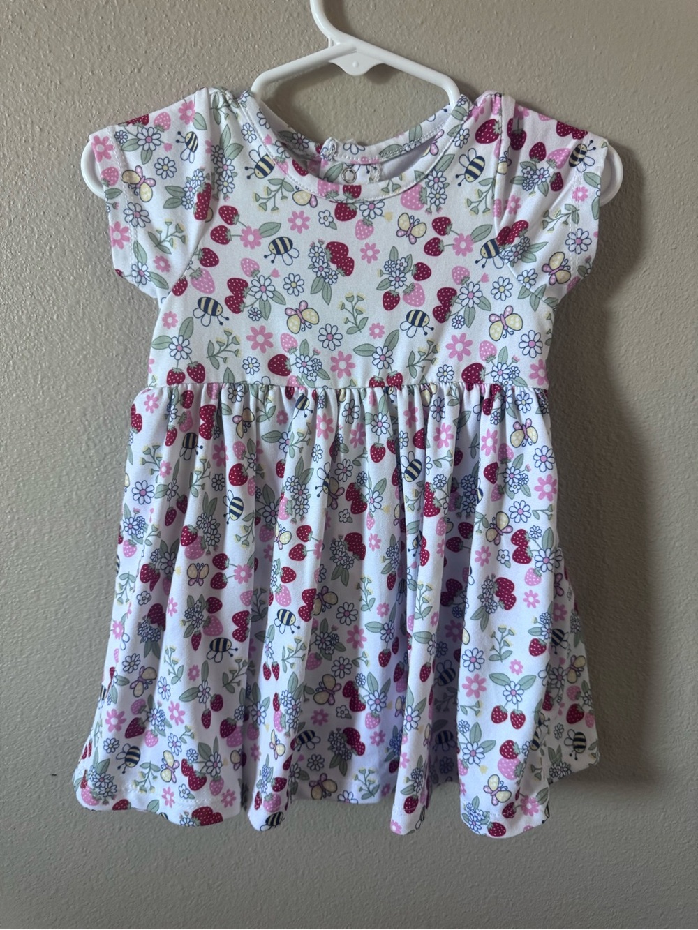 Girls' Pink & White Strawberry Print Casual Dress